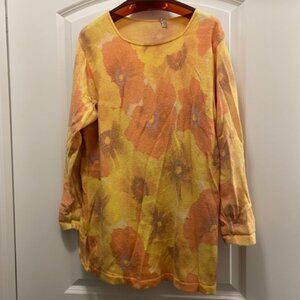 GABRIELLA T Italian TUNIC SWEATER Cotton/Nylon WATERCOLOR Yellow Peach FLORAL S